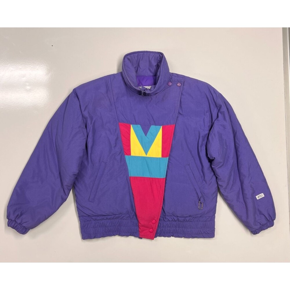 Alpine Designs Vintage 90s Goose Down Puffer Ski Jacket Purple Colorblock USA